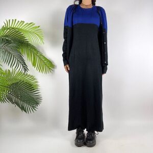 Women's Vintage 90s Black Color Block Knit Sweater Maxi Dress & Cardigan / S